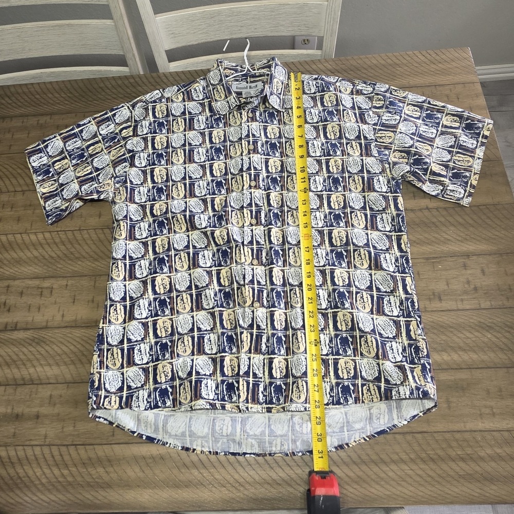 Alexander Martin 100% Cotton Button Up Shirt Large Blue Geometric Print Vintage - Picture 11 of 11